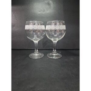 Art Deco Wine Glasses, Set of‎ 2, Silver & White MCM Glasses, Vintage Decoration